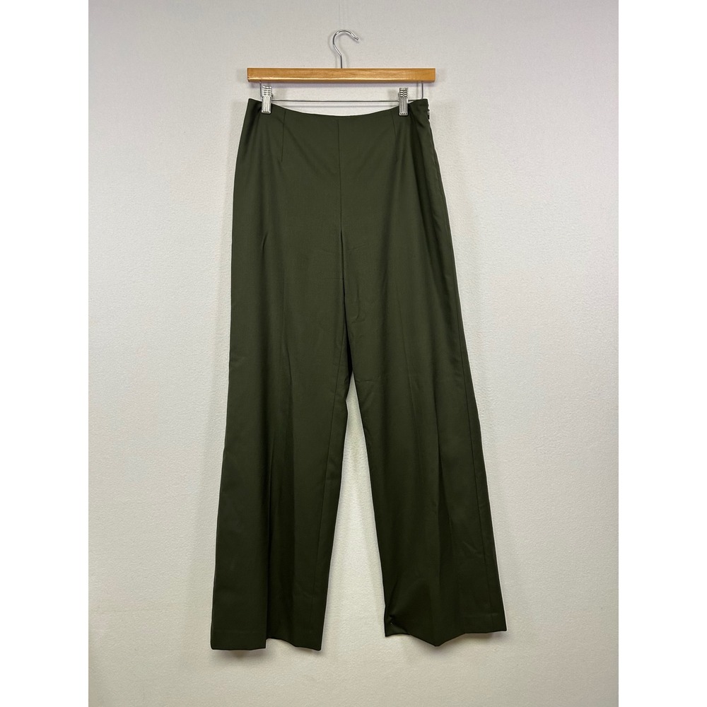 Dark Academia Talbots Womens 4 Olive Green Wool Stretch Wide Leg Trousers